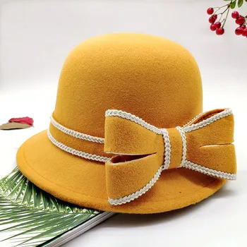 Женская фетровая шляпа-ведро из искусственной шерсти с полями, женские рыболовные шляпы с бантом, мягкие теплые однотонные кепки