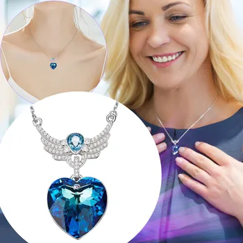 Женские ожерелья Персонализируют Крылатое голубое хрустальное ожерелье в виде сердца Для женщин Мемориальный кулон Ювелирный подарок