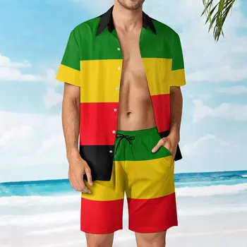 Зеленый, желтый и красный флаг Раста (0002), мужской пляжный костюм, новинка, 2 предмета, координаты, высокое качество, размер США