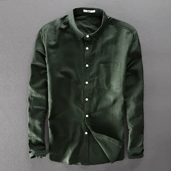 Итальянский стиль бренд уникальный дизайн армейская зеленая рубашка мужские хлопчатобумажные и льняные рубашки для мужчин верхняя одежда с длинными рукавами camisas chemise