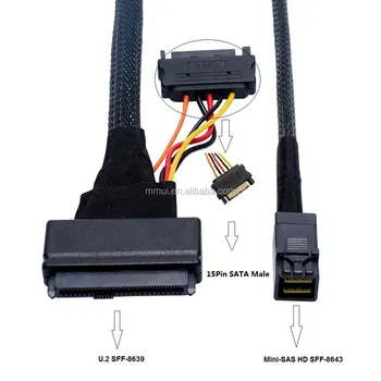 кабель 1 м 0,5 м HD Mini-SAS (SFF-8643) -U.2 (SFF-8639) для SSD-накопителей 2.5 и NVMe для майнинга