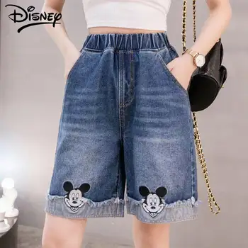Кавайные летние новые шорты с Микки Маусом из аниме Диснея, милые повседневные универсальные джинсовые шорты больших размеров, подарок для девочки