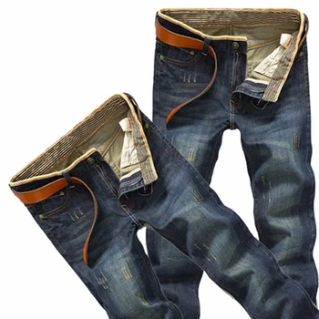 Классические мужские повседневные прямые джинсы средней посадки, Длинные брюки, удобные брюки свободного кроя, Новые брендовые мужские джинсы