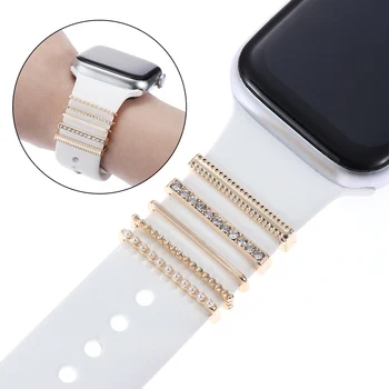 Кольцо с жемчугом и бриллиантами для Apple Watch, украшение для ремешка, смарт-часы, Силиконовый ремешок, Аксессуары для браслета iwatch