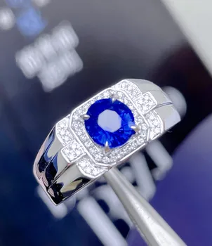 Кольцо с синим сапфиром LR712 1,06 карата, Настоящий Чистый 18 К Натуральный Неотапливаемый Синий Сапфир, драгоценный камень, Бриллианты, женское кольцо