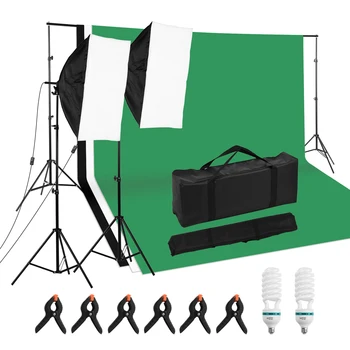 Комплект освещения для профессиональной студийной фотосъемки с 2 * софтбоксами, лампочками, подставкой для фона, зажимами для фонов, сумкой для переноски