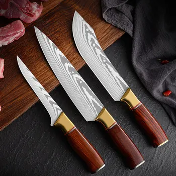 Кухонные мясницкие ножи из нержавеющей стали Лазерный Дамасский Японский тесак для нарезки, Разделочный нож шеф-повара, инструмент для приготовления Сантоку
