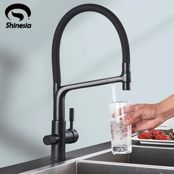 Кухонный кран Shinesia С фильтром Латунный Кран для питья с фильтром Смеситель с двойным Носиком, Вращающийся на 360 Градусов, Краны для очистки воды