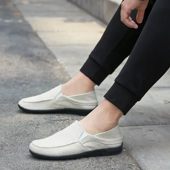Летние Льняные Дышащие Мужские лоферы Повседневная обувь Модные слипоны для вождения Дышащие Мокасины 2023