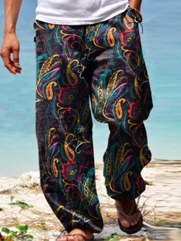 Летние мужские мешковатые брюки Повседневного дизайна с принтом, Широкие брюки в стиле ретро, винтажные пляжные гавайские свободные брюки большого размера, мужская уличная одежда