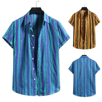Летняя мужская гавайская рубашка из полиэстера, свободный принт, короткий рукав, Большой размер, Гавайские цветочные мужские пляжные рубашки с цветочным рисунком.