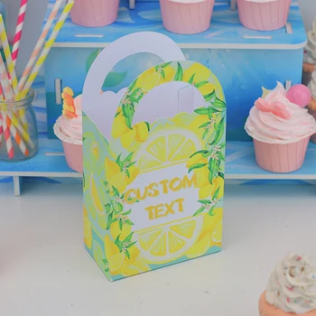 Лимонно-цитрусовые Тематические подарочные коробки для вечеринок, Персонализированная сумка для угощений для детского Дня Рождения, принадлежности для украшения Акварелью