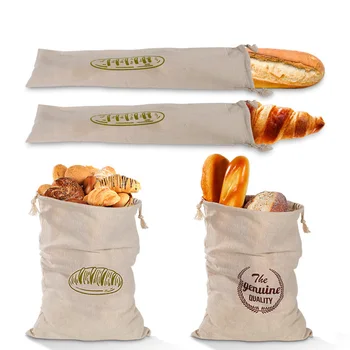 Льняной мешок для хлеба Многоразовые сумки на шнурке для багета Контейнер для домашнего хлеба Большая моющаяся сумка для хранения хлеба ручной работы