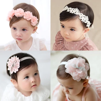 Милая повязка на голову для маленьких девочек с кружевными цветочными бантиками, резинки для волос для малышей, детские повязки, аксессуары для головных уборов новорожденных
