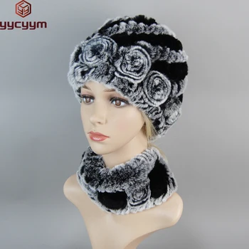 Модная женская меховая шапка Lady Winter из натурального меха кролика Рекс, шапка-шарф, костюм Высокого качества для женщин, 100% натуральный мех, бесплатная доставка
