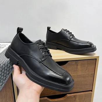 мужская модная обувь из натуральной кожи, черные туфли-дерби на шнуровке, деловые свадебные вечерние платья, кроссовки с квадратным носком, джентльменские
