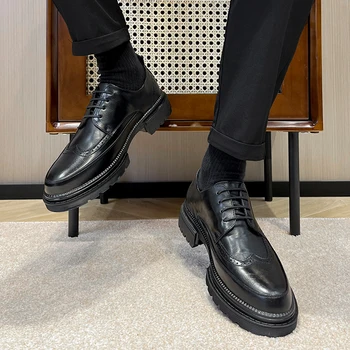 Мужские модельные туфли, роскошные черные официальные туфли, классические модные мужские броги бордового цвета в Новой Англии, деловые свадебные туфли