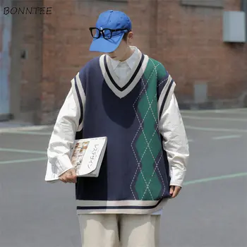 Мужской свитер-жилет, японская уличная одежда в стиле ретро, Опрятный Harajuku, Повседневный, мешковатый, Крутой, шикарный, Красивый, для подростков, студентов, уютный