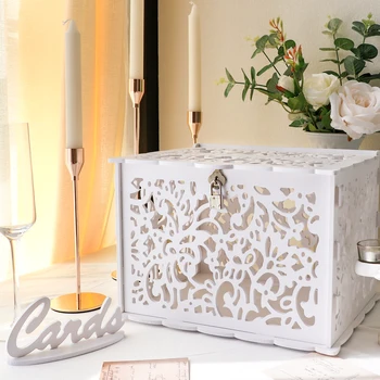 Наша теплая белая коробка для свадебных открыток с замком, подарочная коробка из ПВХ для свадебных украшений для вечеринки, юбилея невесты