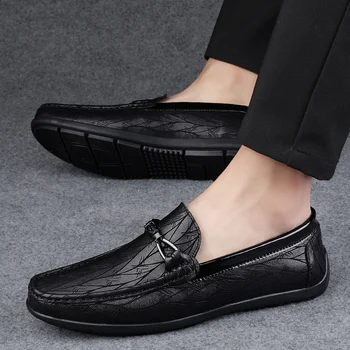 Новая роскошная мужская обувь высшего качества, лоферы из натуральной кожи, нескользящая мужская обувь на плоской подошве, повседневные мокасины в британском стиле, офисная обувь