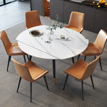 Обеденные столы из скандинавского сланца для дома, мебель для ресторана, Большой круглый стол, простота в быту, Высококлассные портативные складные столы