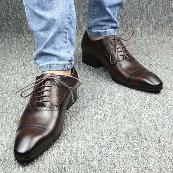 Обувь для мужчин Оксфорд на шнуровке, высококачественная черная обувь с перфорацией типа 