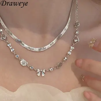 Ожерелье Draweye для женщин с металлическими буквами в виде цветов, винтажные Корейские модные украшения с бантом, Элегантные хип-хоп-ошейники Para Mujer Sweet