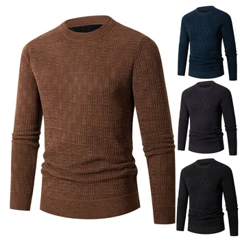 Осень и зима 2023, Новые европейские и американские однотонные плюшевые утолщенные мужские пуловеры с подкладкой, модный тренд, вязаный пуловер.