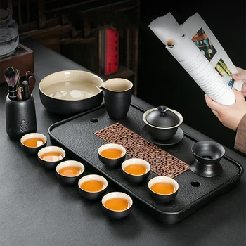 Полуавтоматический сервиз для чая Китайский роскошный Послеобеденный чайный сервиз Винтажный поднос для приготовления чая Juego De Te для заваривания чая AB50TS
