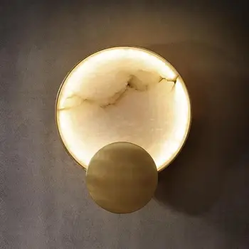 Простой круглый Мраморный настенный светильник из высококачественной меди, Внутреннее освещение, Гостиная, спальня, кабинет, Современный минималистичный Светодиодный декор для дома