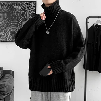 Пуловеры Мужские M-8XL Водолазка Японская зимняя мода Универсальная Классическая Базовая однотонная подростковая Новая одежда Вязание Простое повседневное
