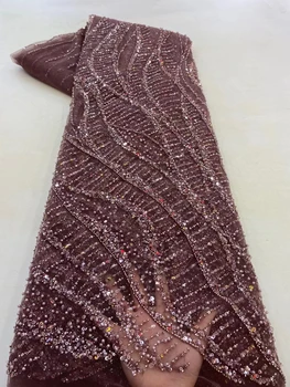 Расшитая бисером Африканская кружевная ткань высокого качества 2023 Французская вышивка Сетка Тюль Сетка блестки Материал для вечерних платьев Белый