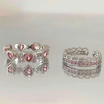 Розовое кольцо с сердечком для молодой девушки, популярные ювелирные изделия, Роскошное кольцо с цирконием, Открывающееся регулируемым образом, Изысканные ювелирные изделия, модные аксессуары