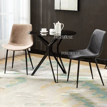 Скандинавские обеденные стулья для кухни Мебель для дома Американский современный Роскошный обеденный стул Черная кожа Простой Железный Художественный обеденный стул