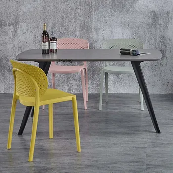 Скандинавские обеденные стулья Пластиковая спинка для дома Ресторан Современный простой Повседневный стул Утолщенный стол обеденный стул для учебы Мебель GM