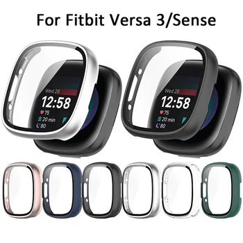 Стеклянная защитная пленка для экрана, чехол для часов для Fitbit Versa 3 / Sense, закаленное покрытие, полный чехол-бампер для Fitbit Versa 3 Sense Case
