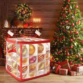 Сумка для хранения рождественских шаров Большая емкость Коробка для хранения рождественских подарков Коробка для хранения рождественских шаров с 64 ячейками