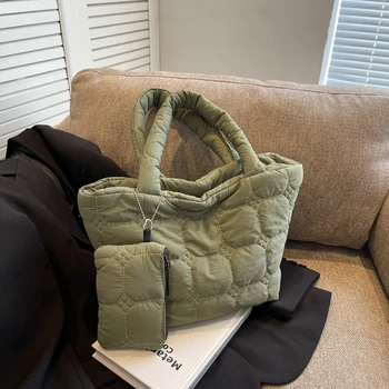 Сумка через плечо с решетчатым рисунком, женские сумки-тоут большой емкости, вышивка, женская сумка для покупок, сумка через плечо с мини-кошельком.