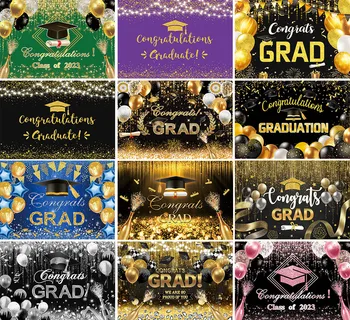 Фон для фотосъемки Mehofond Поздравляет Выпускной класс Grad с черным золотом 2023 года, фон для украшения вечеринки, фотостудия