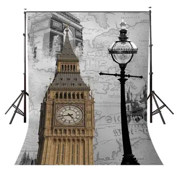 фон для фотосъемки с картой мира в стиле ретро размером 5х7 футов, Биг Бен, Башня Елизаветы