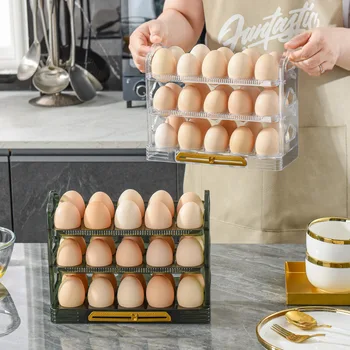 Футляр для яиц, ящик для хранения в холодильнике, стойка, Реверсивный лоток, 3-слойная откидная боковая дверца холодильника, органайзер для свежих яиц, держатель