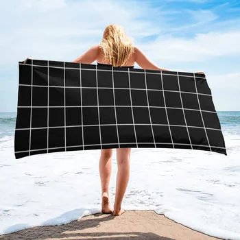 Черное пляжное полотенце Simple Line 31x51 дюймов быстросохнущее впитывающее средство с контролем песка Плавание Фитнес путешествия кемпинг Спа йога