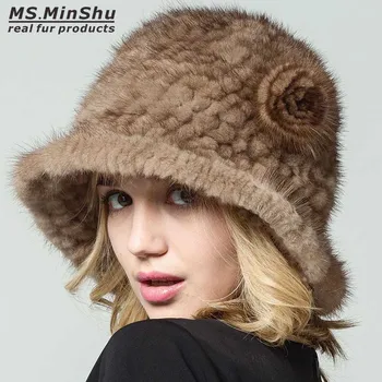 Шапка из натурального меха Норки ручной вязки, шапка из 100% натурального меха Норки, зимняя теплая шапка, модная женская шапка, женская шляпа Ms. MinShu