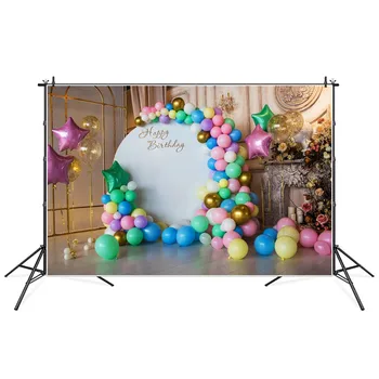 Экран с разноцветными воздушными шарами, украшение с Днем рождения, Фоны для фотосъемки, Цветы, Камин, интерьер, Фоновые фотографии для вечеринок